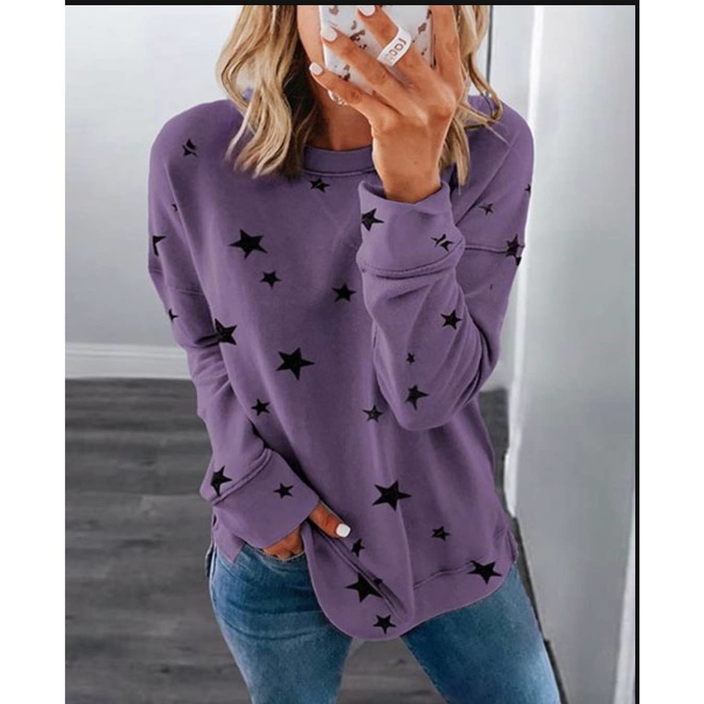 Women’s Purple Star Print Crewneck Sweatshirt